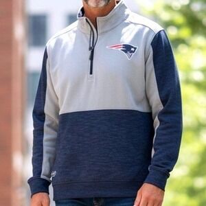 NFL Team Apparel New England Patriots Mens Quarter Zip Pullover Grey Navy NWT